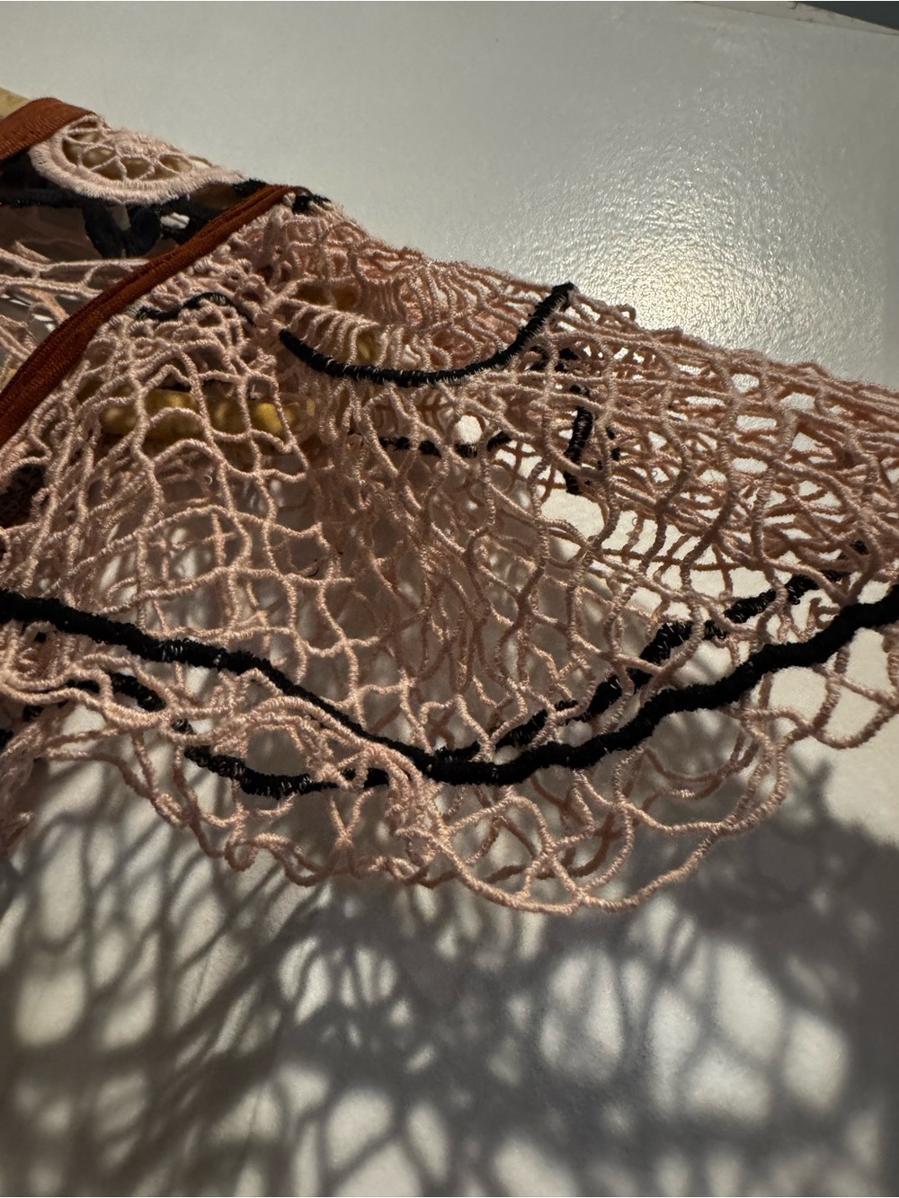 Anthropologie Medium Rust Crochet Lace Flutter Sleeve Top - Picture 3 of 11